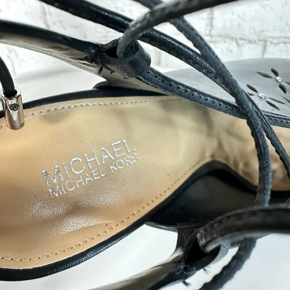 Michael Kors Black Heels Thalia Ankle Wrap Strappy Pump Stiletto Open Toe 7.5 38